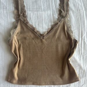 American Eagle Tan Ribbed Lace Tank Top